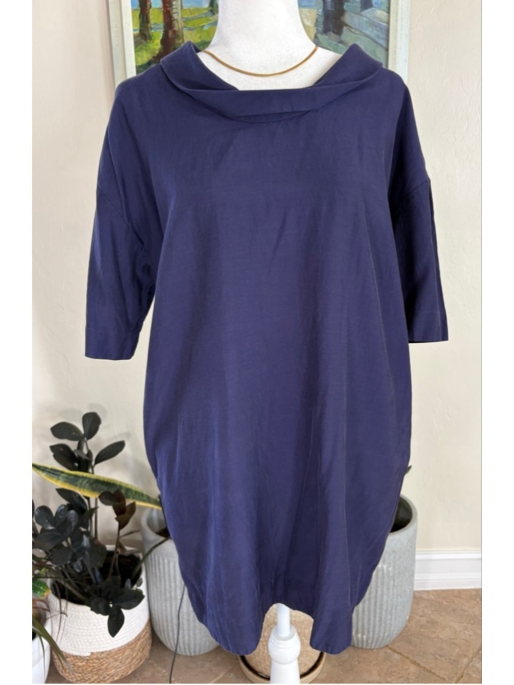 COS Navy Cowl Neck Shift Dress S, oversized fits me like large,